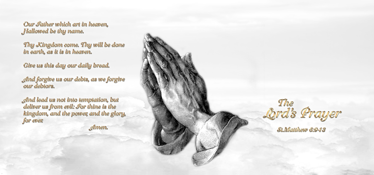 Lords Prayer Clouds Praying Hands Gold White